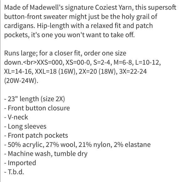 🔥🔥🔥NEW Madewell Button Down Wool Blended Cardigan Sweater - Picture 8 of 8